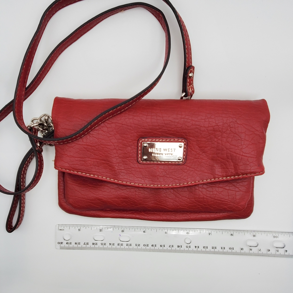 Nine West Red Pebble Leather Cross Body Handbag With Strap - Picture 8 of 8